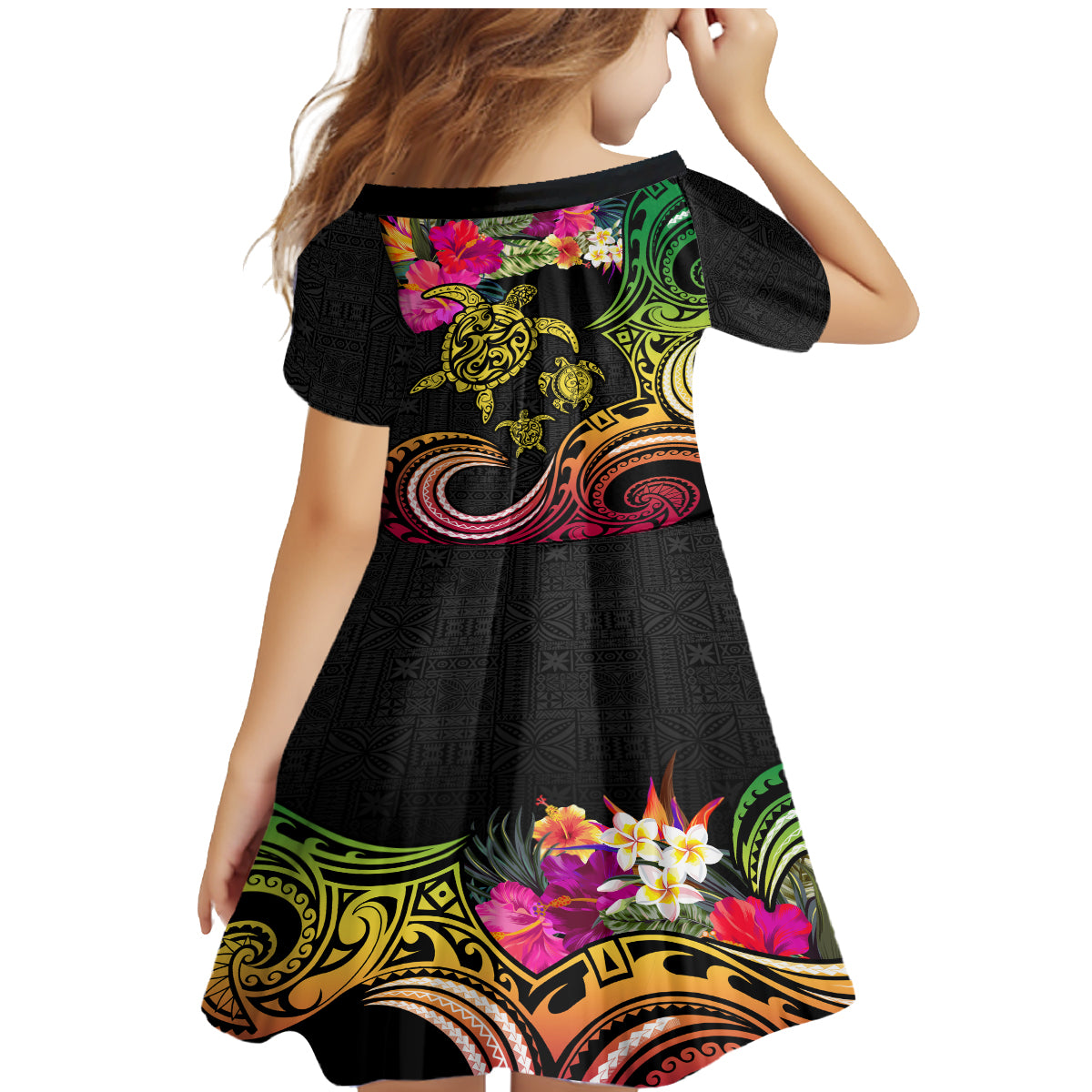 Hawaii Turtle Day Family Matching Mermaid Dress and Hawaiian Shirt Polynesian Tattoo and Hibiscus Flowers