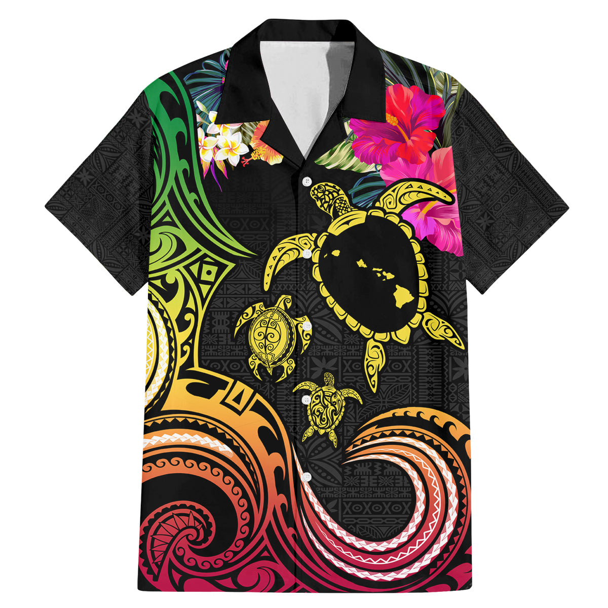 Hawaii Turtle Day Family Matching Mermaid Dress and Hawaiian Shirt Polynesian Tattoo and Hibiscus Flowers