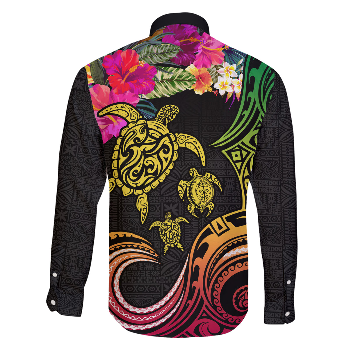 Hawaii Turtle Day Family Matching Short Sleeve Bodycon Dress and Hawaiian Shirt Polynesian Tattoo and Hibiscus Flowers