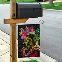 Hawaii Turtle Day Garden Flag Polynesian Tattoo and Hibiscus Flowers