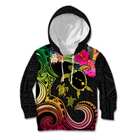 Hawaii Turtle Day Kid Hoodie Polynesian Tattoo and Hibiscus Flowers