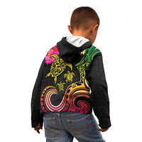 Hawaii Turtle Day Kid Hoodie Polynesian Tattoo and Hibiscus Flowers