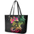 Hawaii Turtle Day Leather Tote Bag Polynesian Tattoo and Hibiscus Flowers