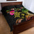 Hawaii Turtle Day Quilt Bed Set Polynesian Tattoo and Hibiscus Flowers