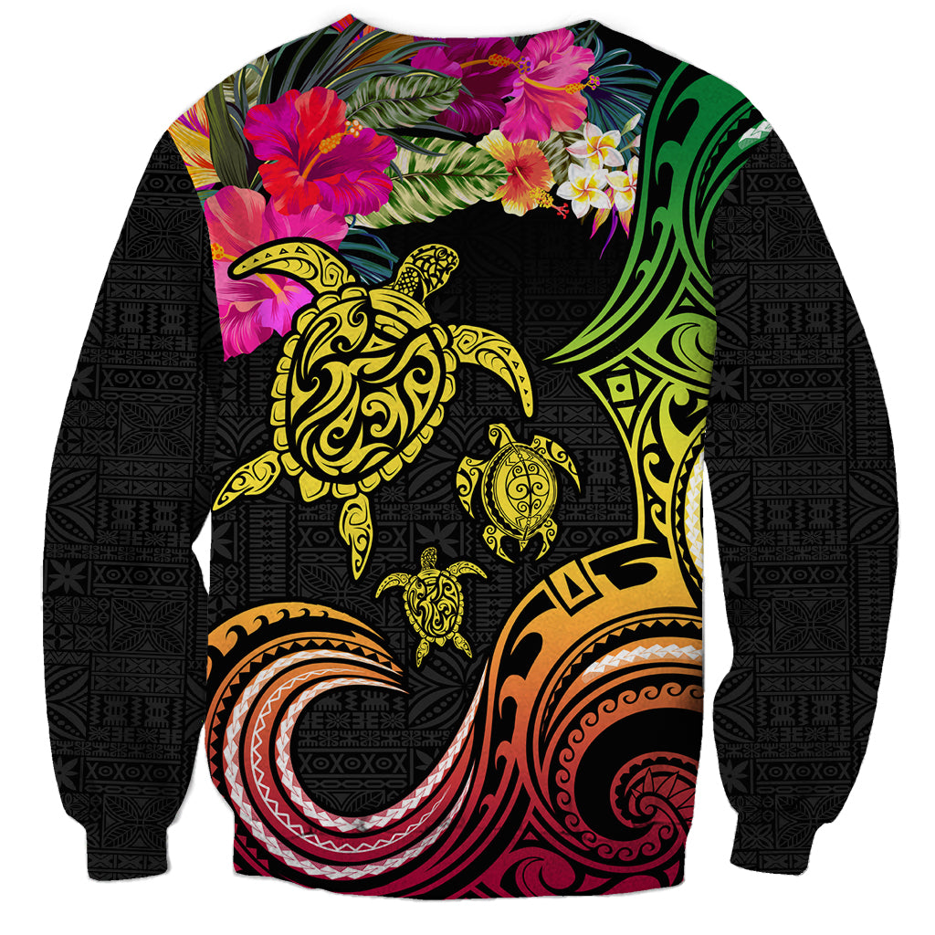 Hawaii Turtle Day Sweatshirt Polynesian Tattoo and Hibiscus Flowers