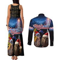 New Zealand and Australia Merry Christmas Couples Matching Tank Maxi Dress and Long Sleeve Button Shirt Kiwi Bird and Kangaroo Xmas Vibe LT03 - Polynesian Pride