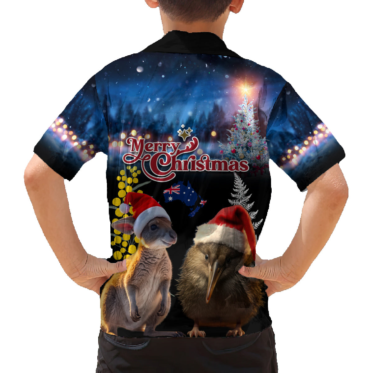 New Zealand and Australia Merry Christmas Family Matching Puletasi and Hawaiian Shirt Kiwi Bird and Kangaroo Xmas Vibe LT03 - Polynesian Pride