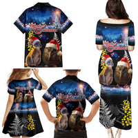 New Zealand and Australia Merry Christmas Family Matching Puletasi and Hawaiian Shirt Kiwi Bird and Kangaroo Xmas Vibe LT03 - Polynesian Pride