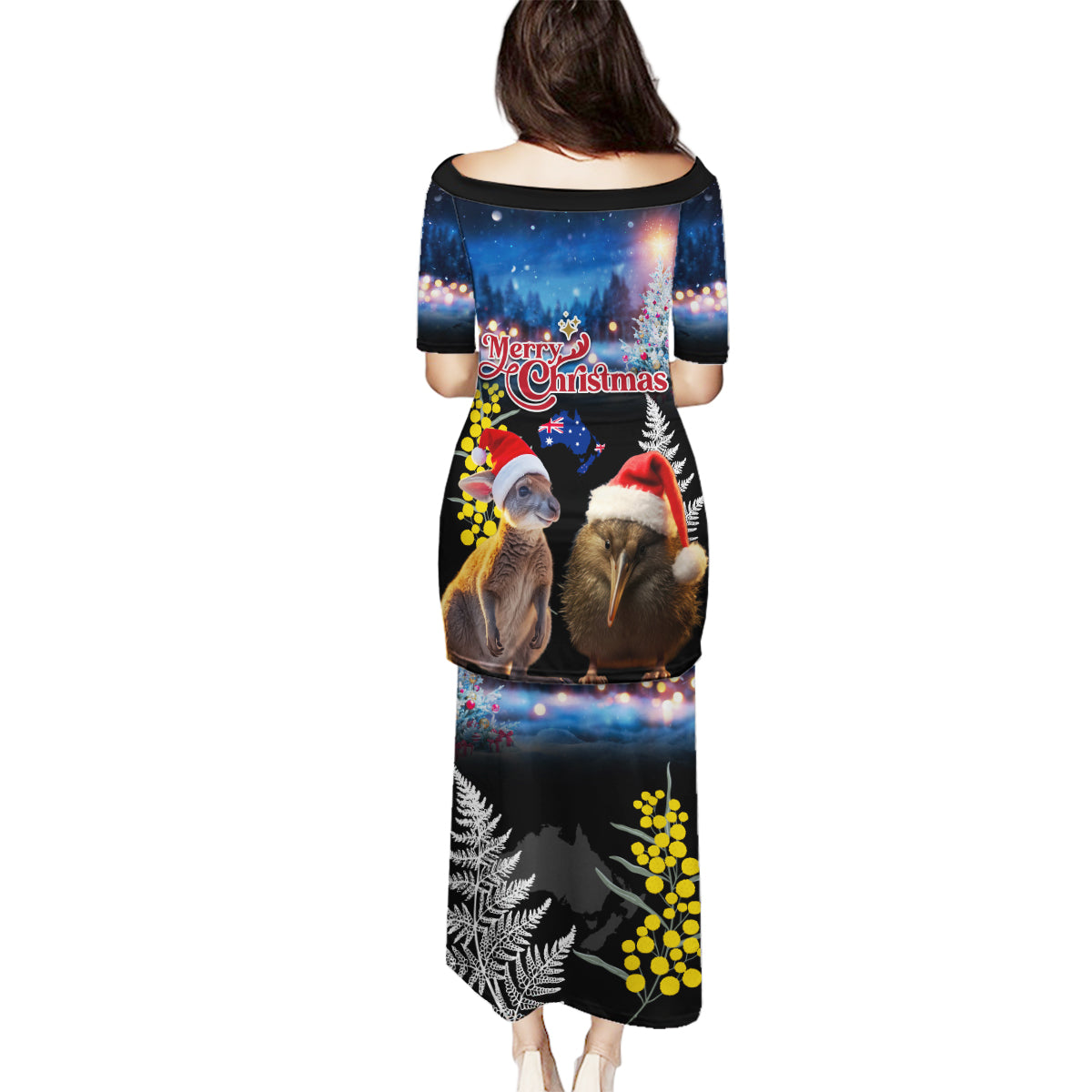 New Zealand and Australia Merry Christmas Family Matching Puletasi and Hawaiian Shirt Kiwi Bird and Kangaroo Xmas Vibe LT03 - Polynesian Pride