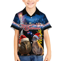 New Zealand and Australia Merry Christmas Family Matching Puletasi and Hawaiian Shirt Kiwi Bird and Kangaroo Xmas Vibe LT03 Son's Shirt Black - Polynesian Pride