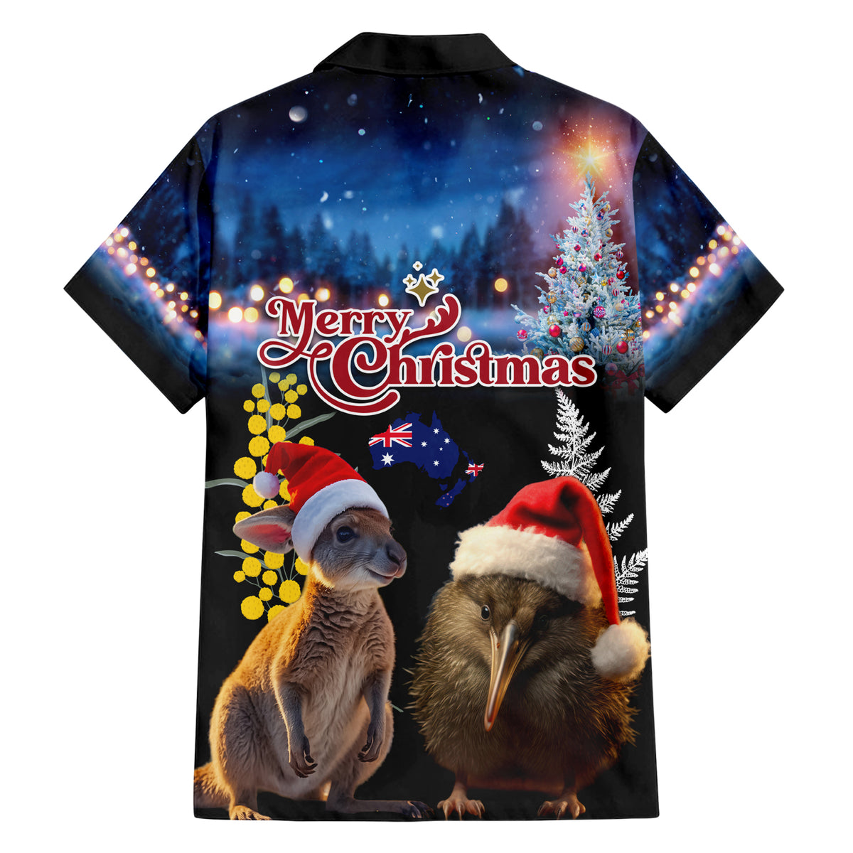 New Zealand and Australia Merry Christmas Hawaiian Shirt Kiwi Bird and Kangaroo Xmas Vibe