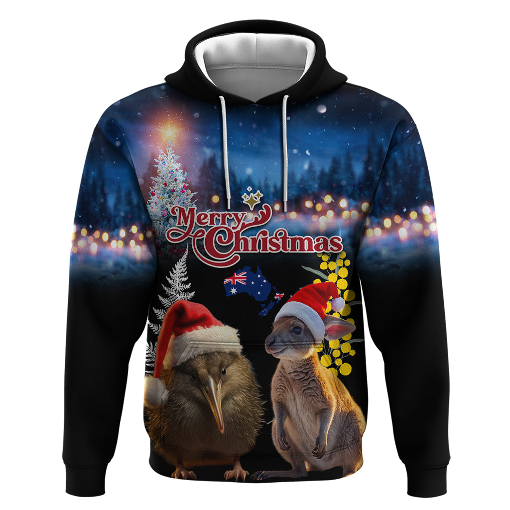 New Zealand and Australia Merry Christmas Hoodie Kiwi Bird and Kangaroo Xmas Vibe