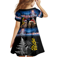 New Zealand and Australia Merry Christmas Kid Short Sleeve Dress Kiwi Bird and Kangaroo Xmas Vibe LT03 - Polynesian Pride