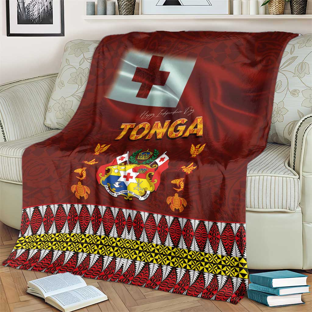 Tonga Independence Day Blanket National Flag and Emblem with Ngatu Art Pattern