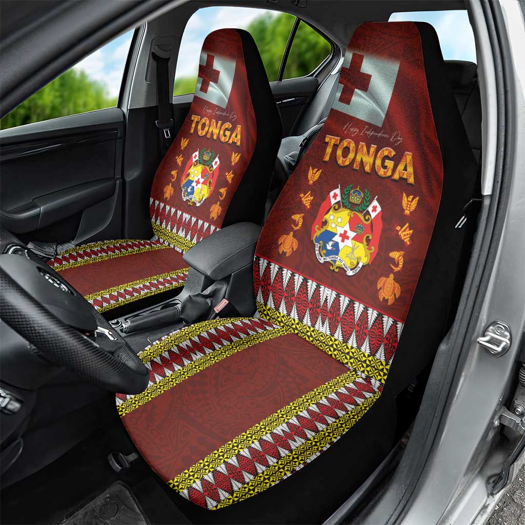 Tonga Independence Day Car Seat Cover National Flag and Emblem with Ngatu Art Pattern