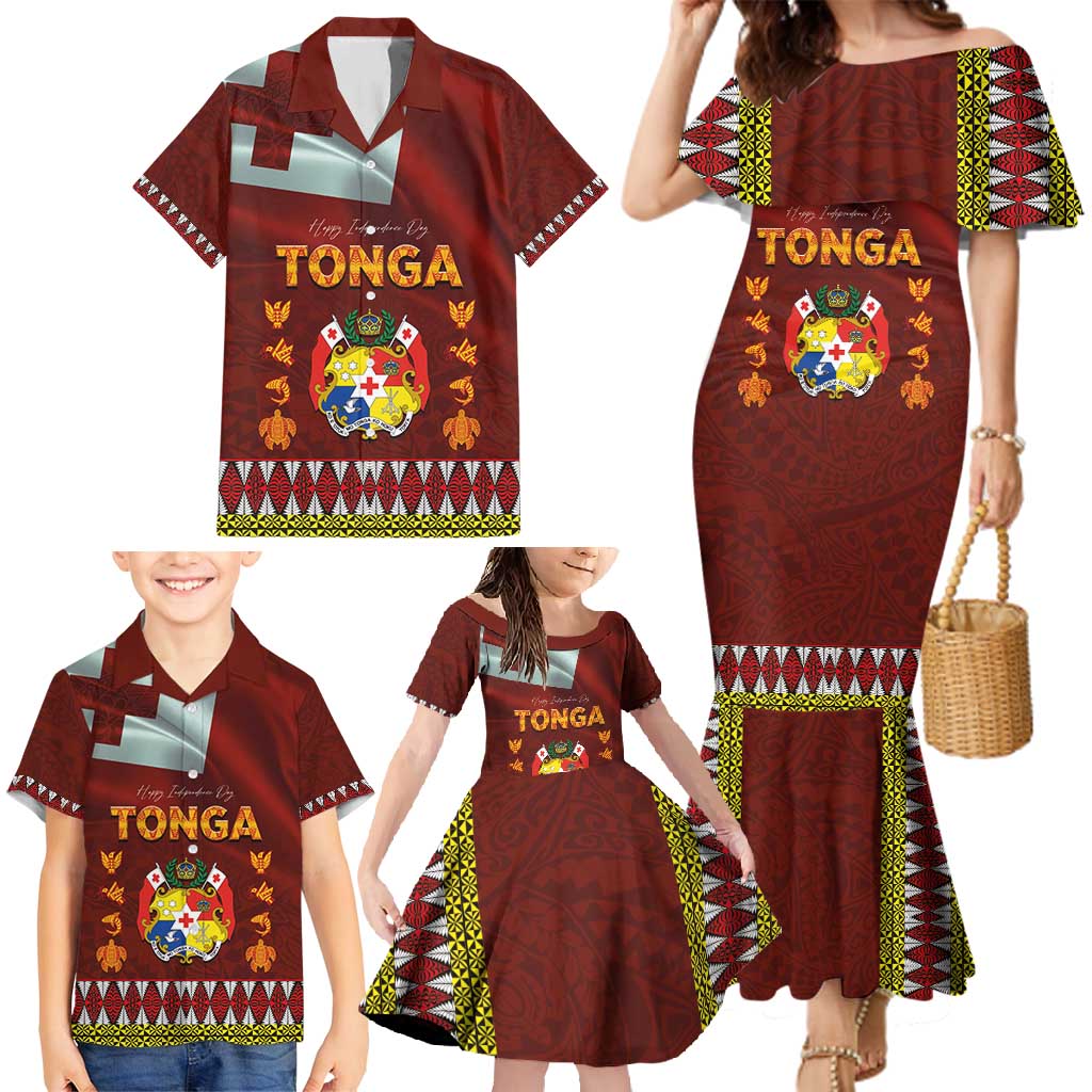 Tonga Independence Day Family Matching Mermaid Dress and Hawaiian Shirt National Flag and Emblem with Ngatu Art Pattern LT03 - Polynesian Pride