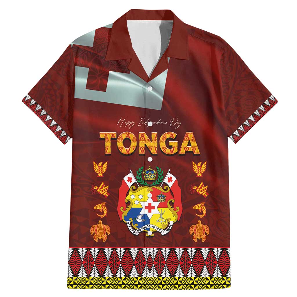 Tonga Independence Day Family Matching Mermaid Dress and Hawaiian Shirt National Flag and Emblem with Ngatu Art Pattern LT03 Dad's Shirt - Short Sleeve Red - Polynesian Pride