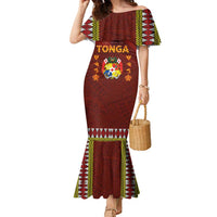 Tonga Independence Day Family Matching Mermaid Dress and Hawaiian Shirt National Flag and Emblem with Ngatu Art Pattern LT03 Mom's Dress Red - Polynesian Pride