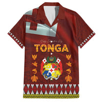 Tonga Independence Day Family Matching Off The Shoulder Long Sleeve Dress and Hawaiian Shirt National Flag and Emblem with Ngatu Art Pattern LT03 Dad's Shirt - Short Sleeve Red - Polynesian Pride