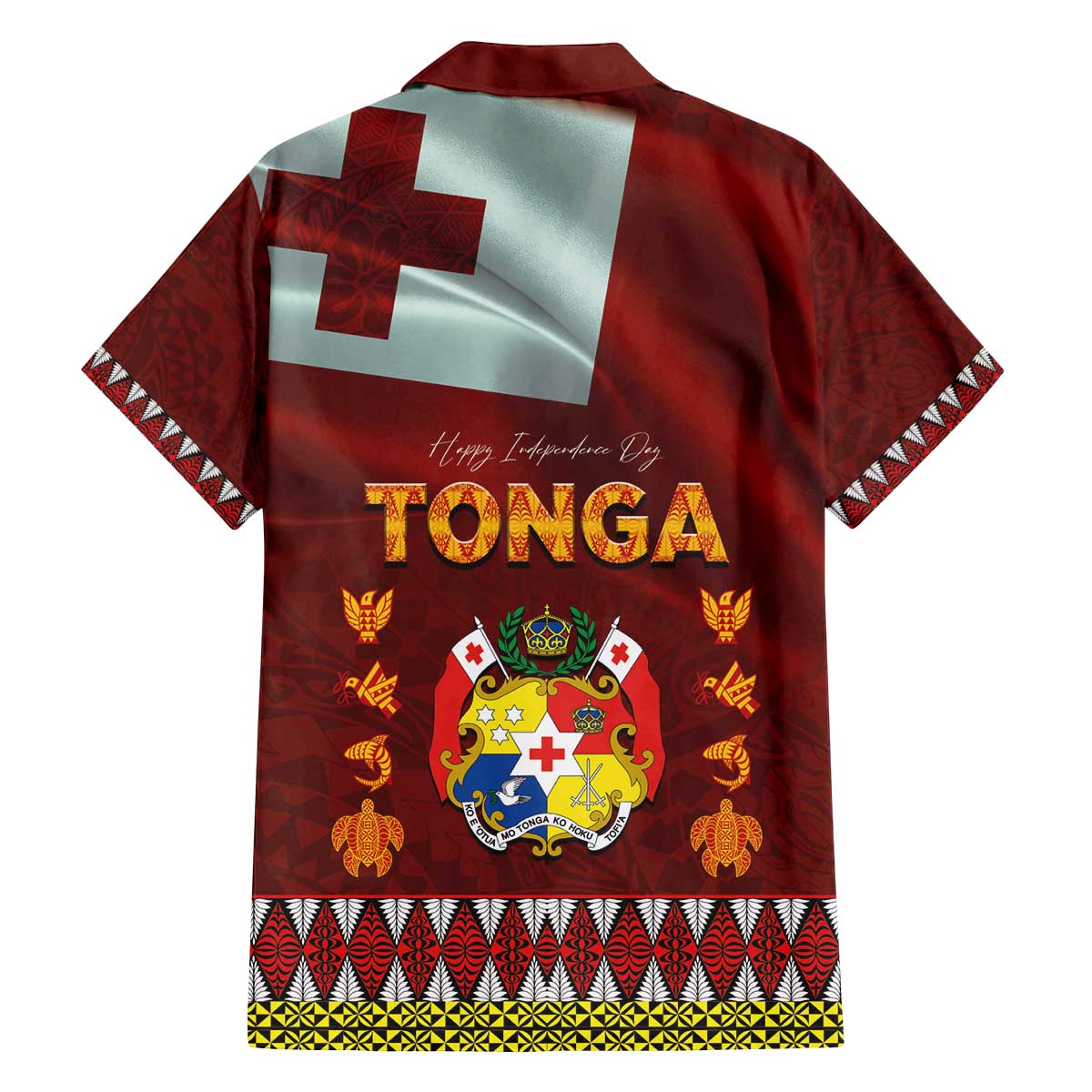Tonga Independence Day Family Matching Off The Shoulder Long Sleeve Dress and Hawaiian Shirt National Flag and Emblem with Ngatu Art Pattern LT03 - Polynesian Pride