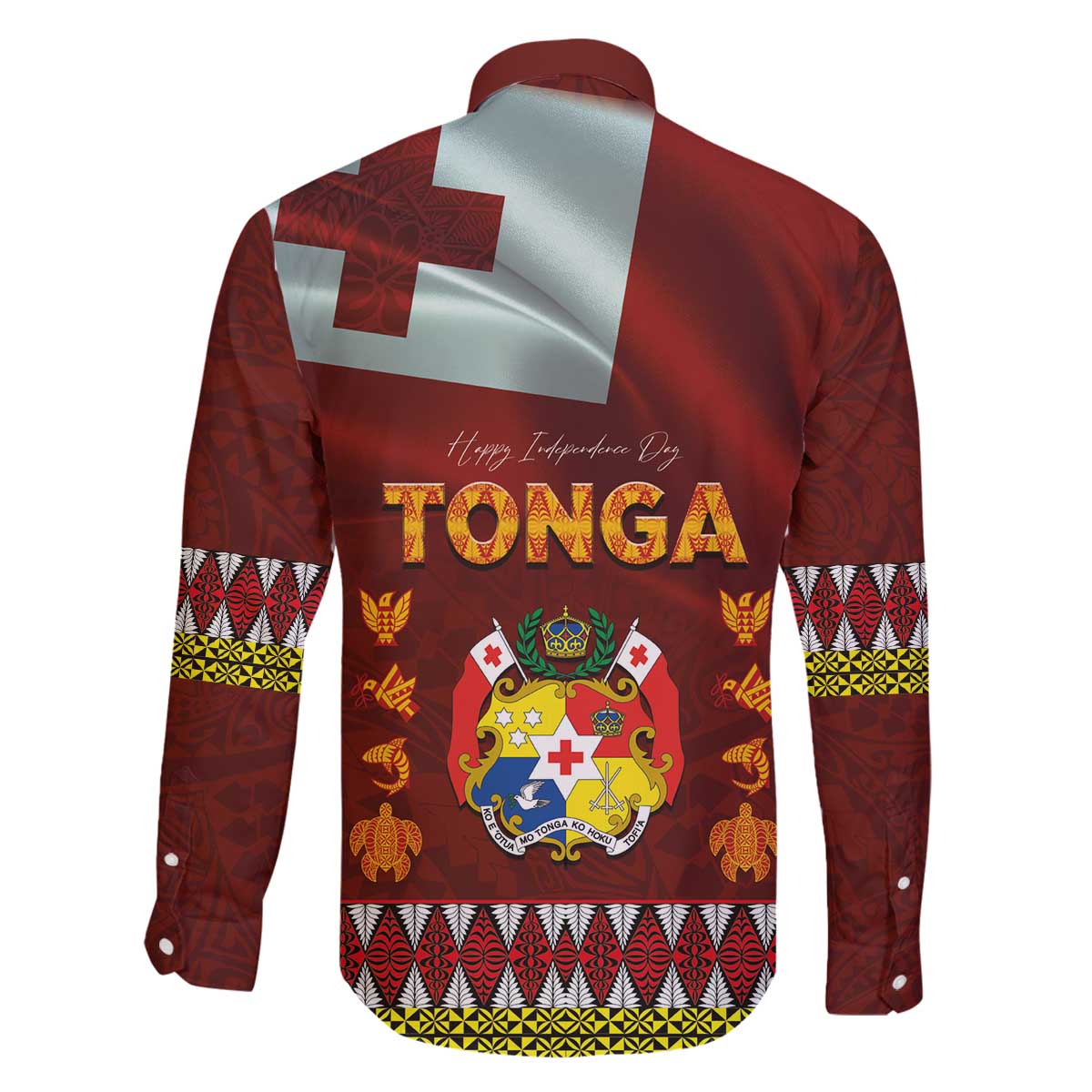 Tonga Independence Day Family Matching Off The Shoulder Long Sleeve Dress and Hawaiian Shirt National Flag and Emblem with Ngatu Art Pattern LT03 - Polynesian Pride