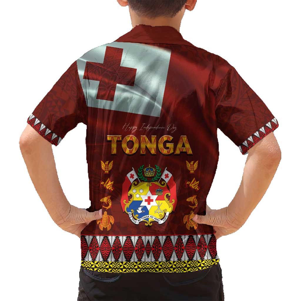 Tonga Independence Day Family Matching Puletasi and Hawaiian Shirt National Flag and Emblem with Ngatu Art Pattern