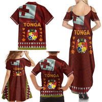 Tonga Independence Day Family Matching Summer Maxi Dress and Hawaiian Shirt National Flag and Emblem with Ngatu Art Pattern