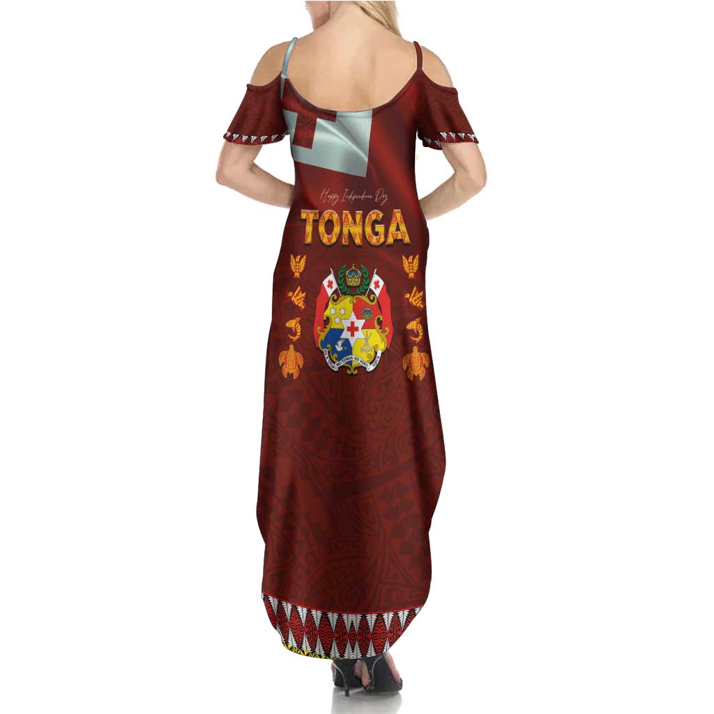 Tonga Independence Day Family Matching Summer Maxi Dress and Hawaiian Shirt National Flag and Emblem with Ngatu Art Pattern