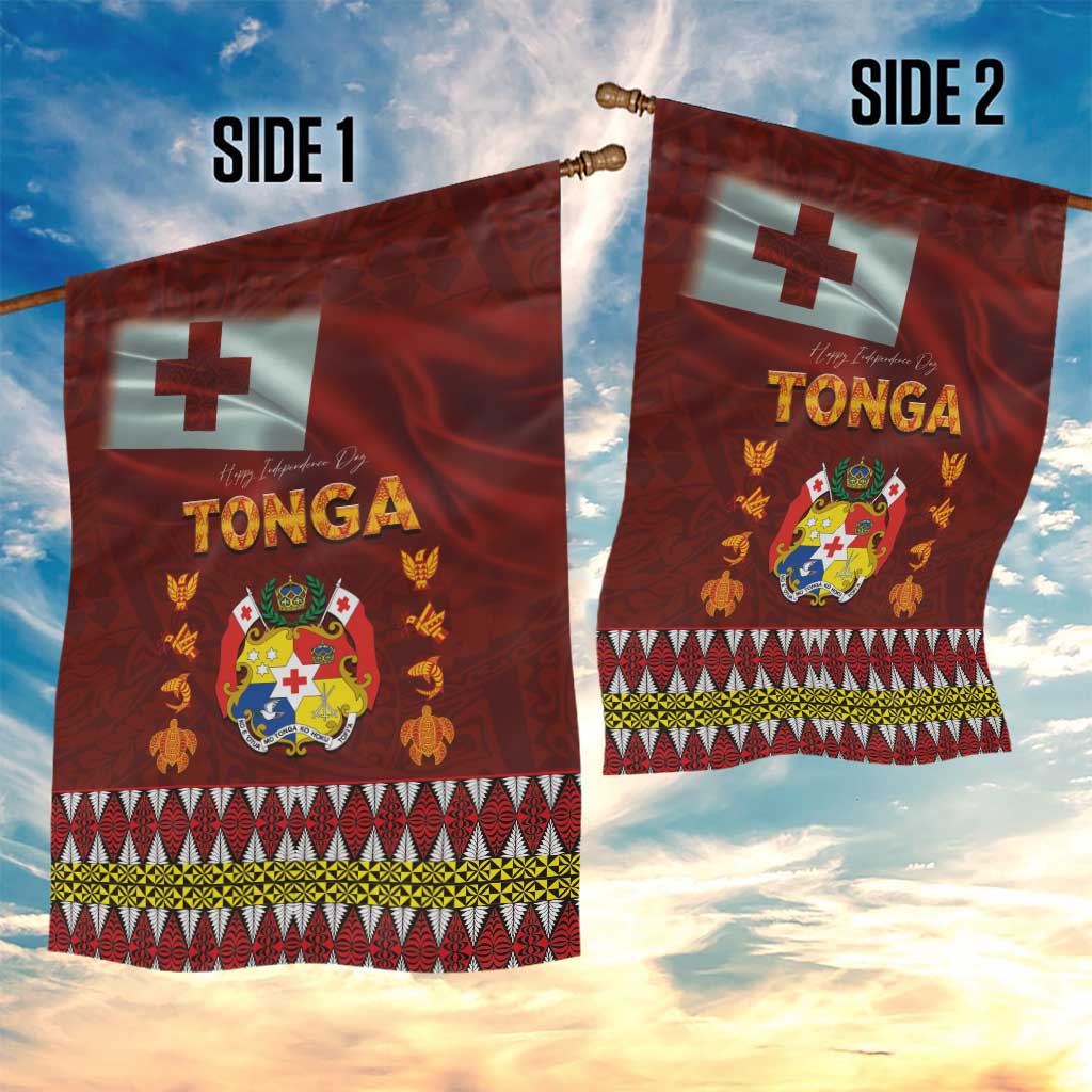 Tonga Independence Day Garden Flag National Flag and Emblem with Ngatu Art Pattern