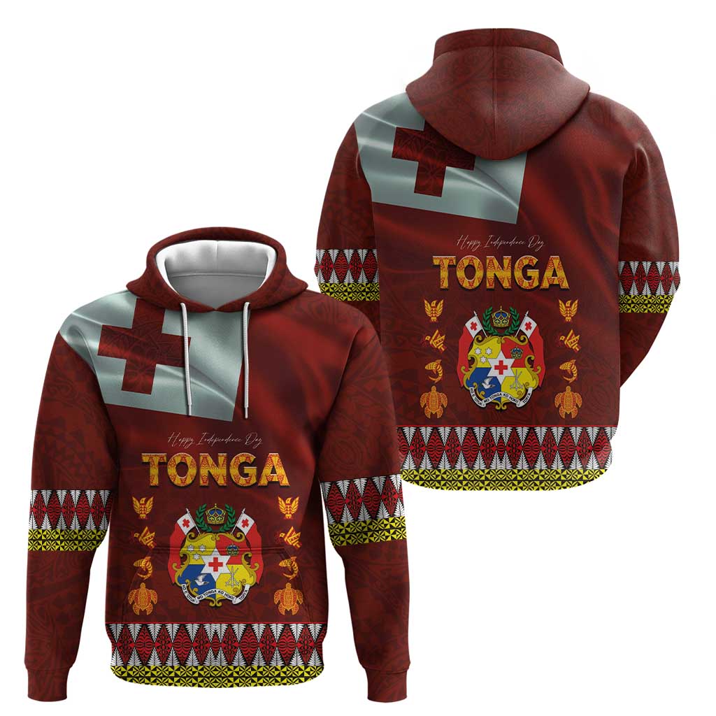 Tonga Independence Day Hoodie National Flag and Emblem with Ngatu Art Pattern