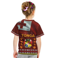 Tonga Independence Day Kid T Shirt National Flag and Emblem with Ngatu Art Pattern