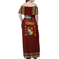 Tonga Independence Day Off Shoulder Maxi Dress National Flag and Emblem with Ngatu Art Pattern