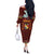Tonga Independence Day Off The Shoulder Long Sleeve Dress National Flag and Emblem with Ngatu Art Pattern