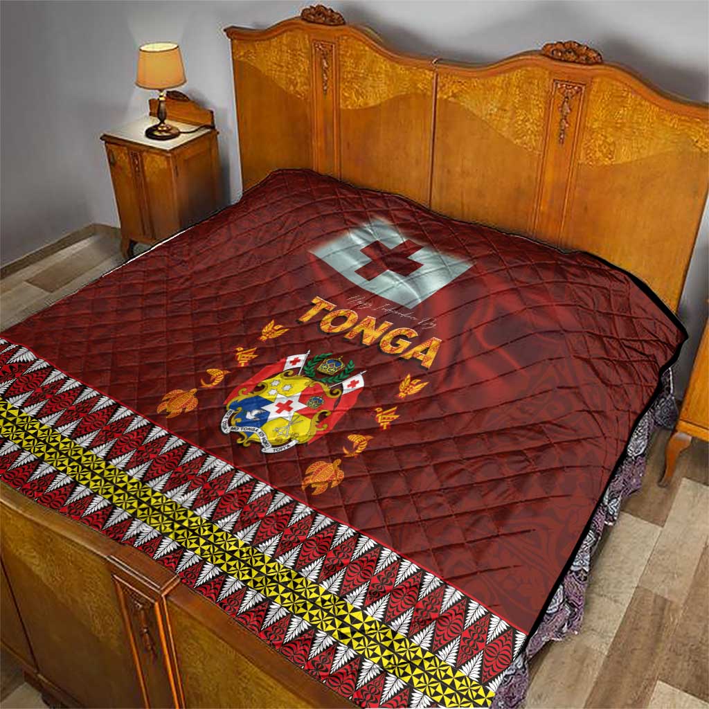Tonga Independence Day Quilt National Flag and Emblem with Ngatu Art Pattern