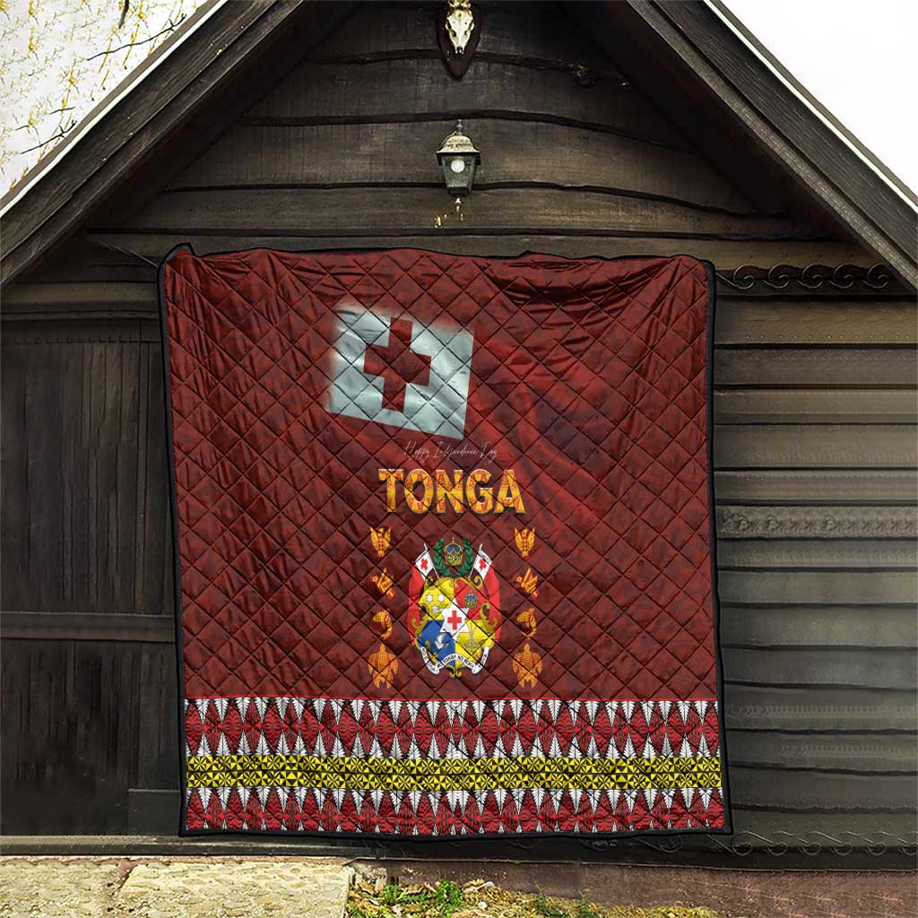 Tonga Independence Day Quilt National Flag and Emblem with Ngatu Art Pattern
