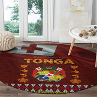 Tonga Independence Day Round Carpet National Flag and Emblem with Ngatu Art Pattern