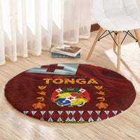 Tonga Independence Day Round Carpet National Flag and Emblem with Ngatu Art Pattern