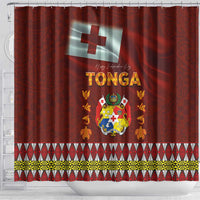 Tonga Independence Day Shower Curtain National Flag and Emblem with Ngatu Art Pattern
