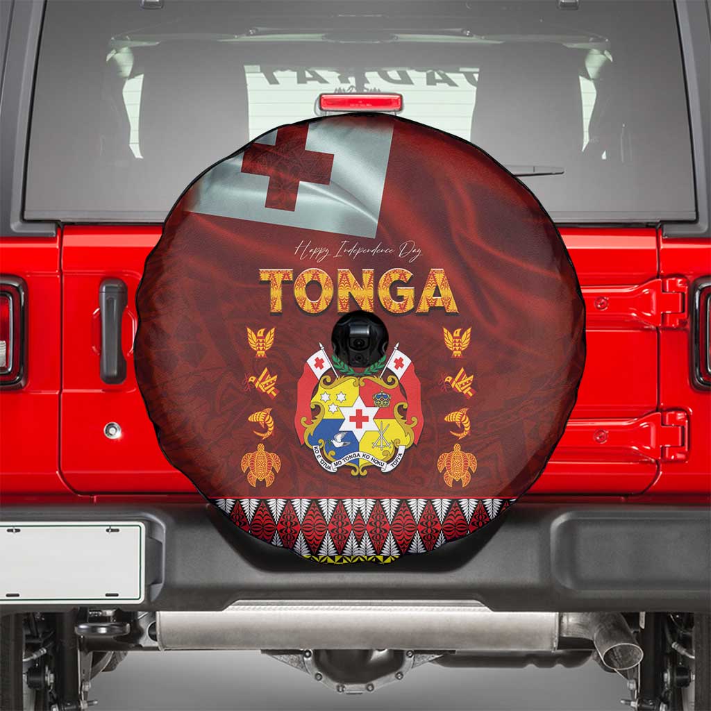 Tonga Independence Day Spare Tire Cover National Flag and Emblem with Ngatu Art Pattern