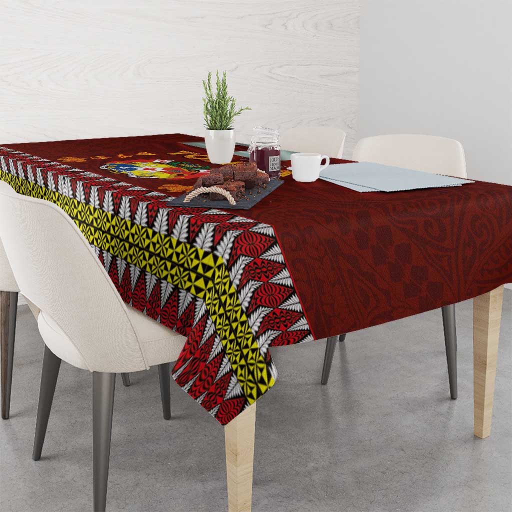 Tonga Independence Day Tablecloth National Flag and Emblem with Ngatu Art Pattern