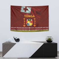 Tonga Independence Day Tapestry National Flag and Emblem with Ngatu Art Pattern