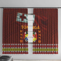 Tonga Independence Day Window Curtain National Flag and Emblem with Ngatu Art Pattern