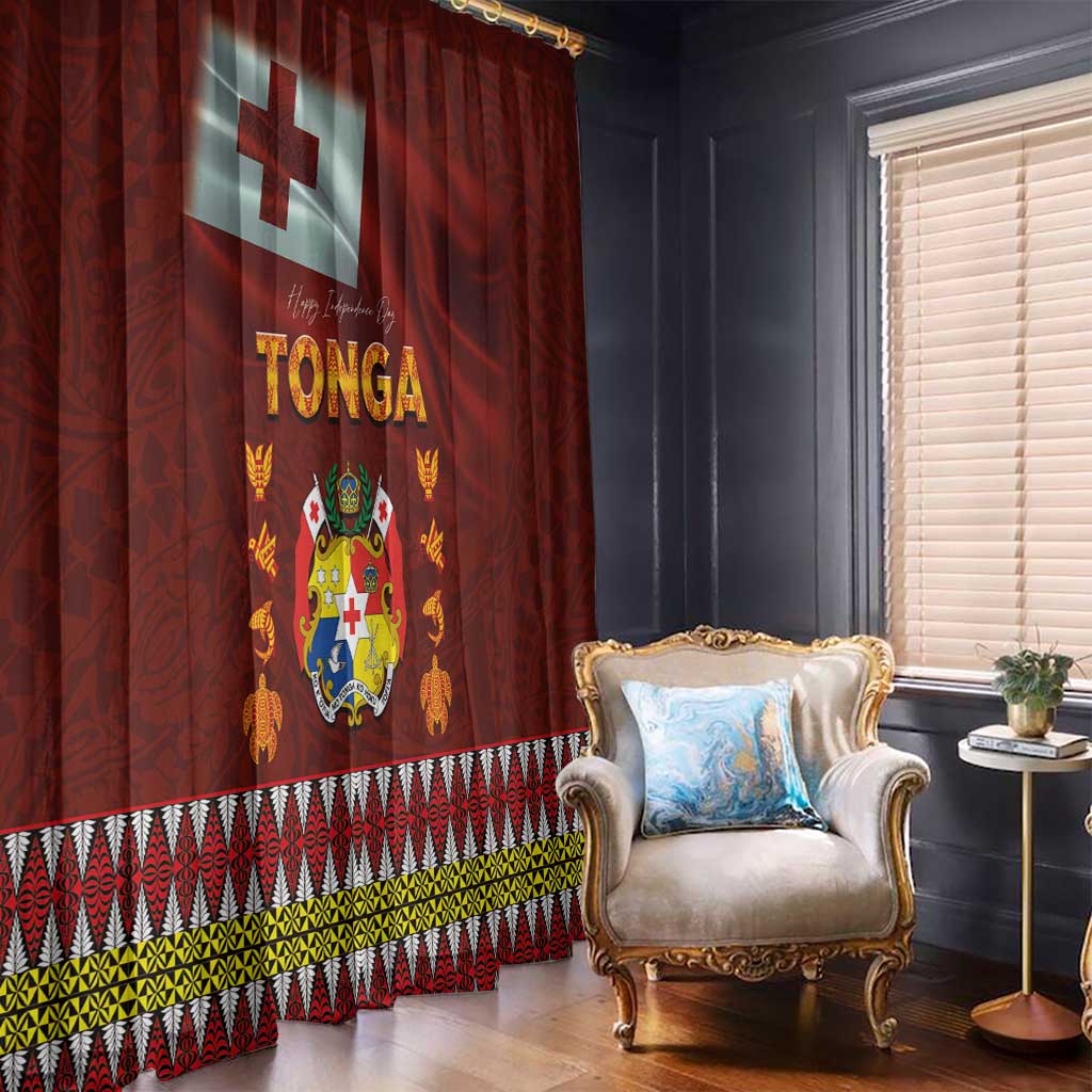 Tonga Independence Day Window Curtain National Flag and Emblem with Ngatu Art Pattern