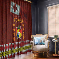 Tonga Independence Day Window Curtain National Flag and Emblem with Ngatu Art Pattern