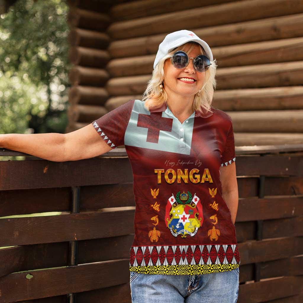 Tonga Independence Day Women Polo Shirt National Flag and Emblem with Ngatu Art Pattern