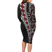 Tonga Ngatu Art Tattoo Polynesian Family Matching Long Sleeve Bodycon Dress and Hawaiian Shirt LT03 - Polynesian Pride