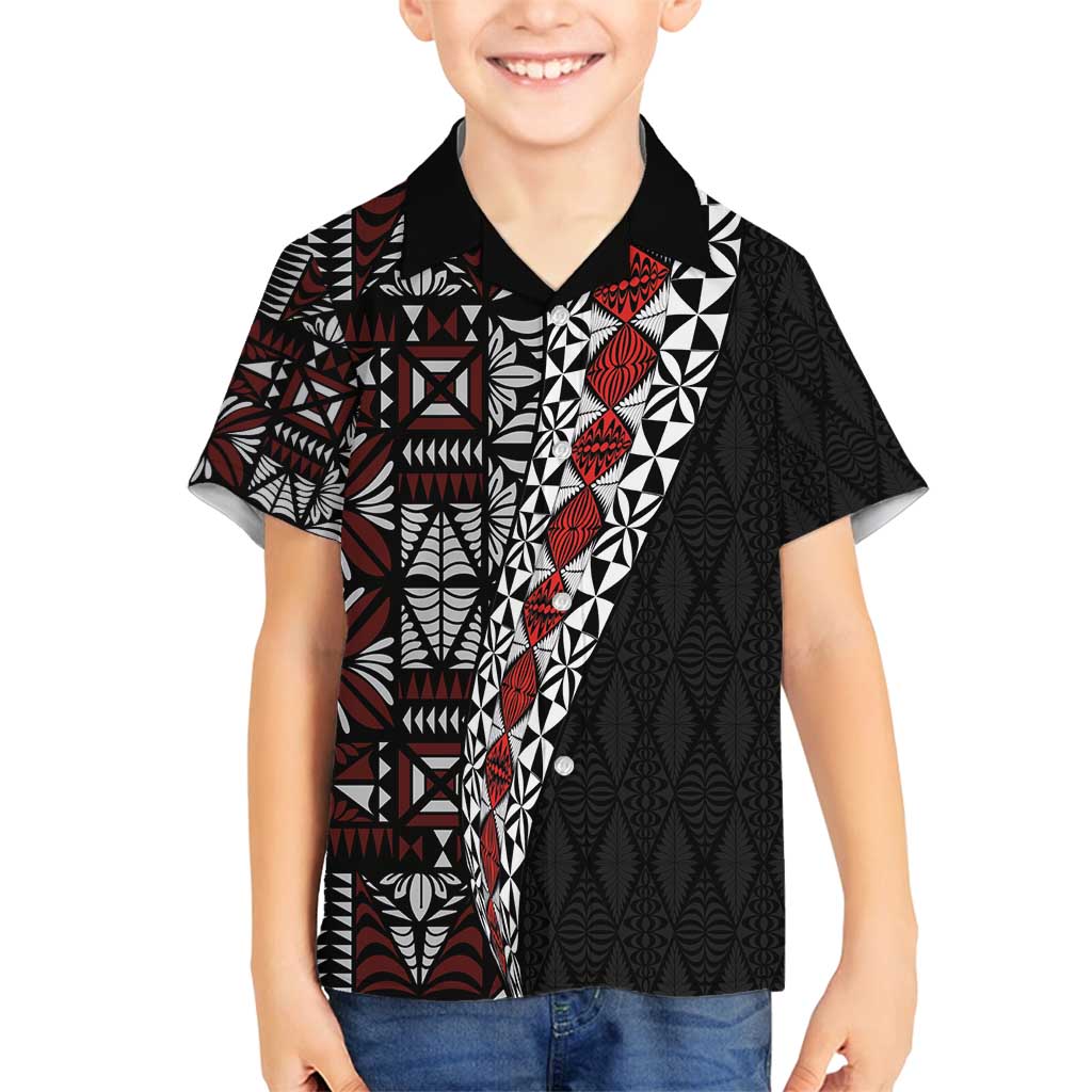 Tonga Ngatu Art Tattoo Polynesian Family Matching Long Sleeve Bodycon Dress and Hawaiian Shirt LT03 Son's Shirt Black - Polynesian Pride
