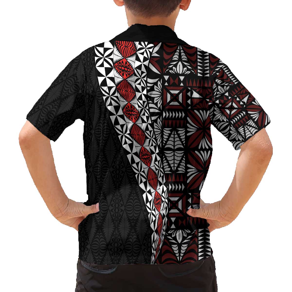 Tonga Ngatu Art Tattoo Polynesian Family Matching Off The Shoulder Long Sleeve Dress and Hawaiian Shirt LT03 - Polynesian Pride