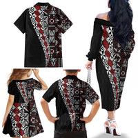 Tonga Ngatu Art Tattoo Polynesian Family Matching Off The Shoulder Long Sleeve Dress and Hawaiian Shirt LT03 - Polynesian Pride