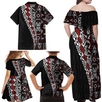 Tonga Ngatu Art Tattoo Polynesian Family Matching Off Shoulder Maxi Dress and Hawaiian Shirt